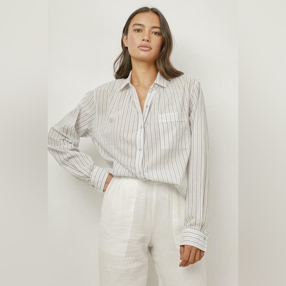 Rails White Blouse with Light Gray Pinstripes